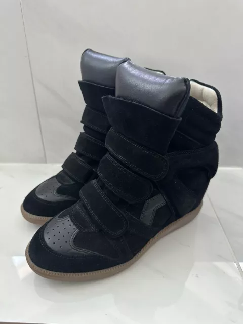 ISABEL MARANT Bekett Wedge Women's Sneakers—Black Suede Calfskin Leather Sz. 38