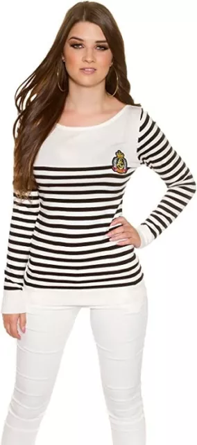 Maglia Donna Pullover Golf a Righe Maniche Lunghe Stile Marinaro Tg.Unica KOUCLA