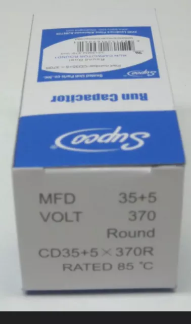 SUPCO CD35+5X370R HVAC Round Compressor Fan Motor Run Capacitor 35 + 5 MFD/UF 37