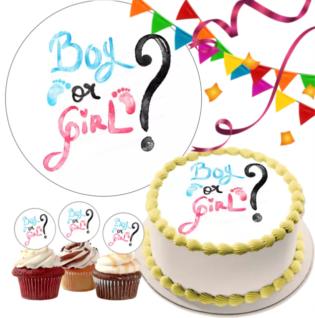 Gender Reveal Baby Cake Topper Party Deco Edible Birthday Shower Gift Boy Girl