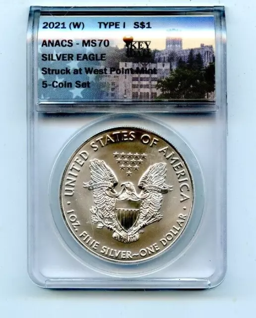 2021-W Ty1 Anacs Ms 70 Silver Eagle Coin!!!