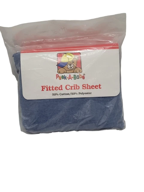 NOS vintage blue fitted crib sheet Peek A Babe fits 28"×52" cotton blend USA