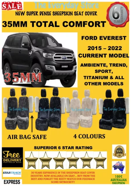 Ford Everest All Years Super Dense Sheepskin Car Seat Covers Pair Abag Safe 35MM