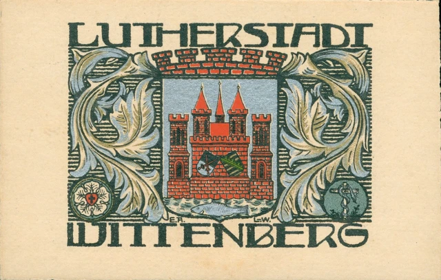 CARTOLINA LUTHERSTADT WITTENBERG stemma della città stemma mappa casa
