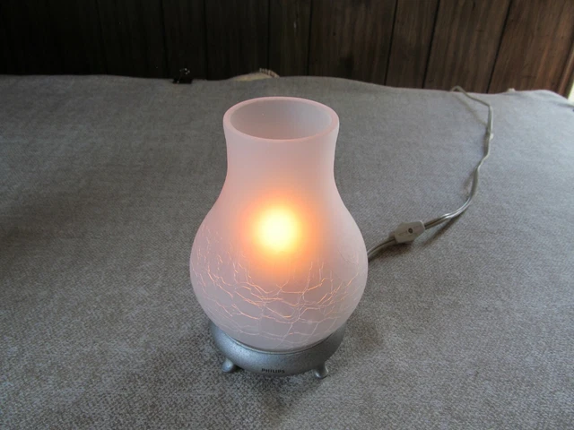 Vintage Philips Electronics Portable Nightlight Lamp~ With Crackled Glass Globe