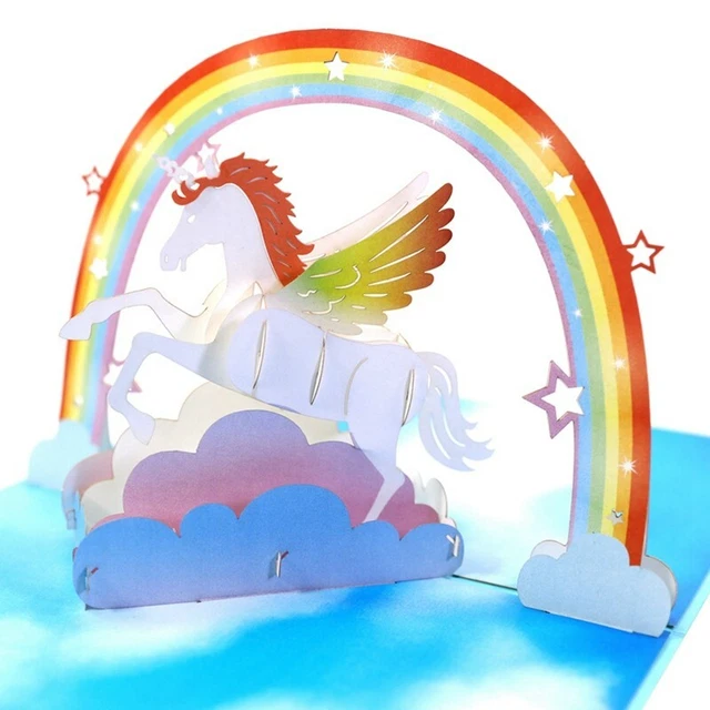 WRAPAHOLIC 3D Pop-up-Geburtstagskarte – Einhorn Mit Regenbogen & Glitzerwolken, 15 X 20 Cm, Inkl. Umschlag