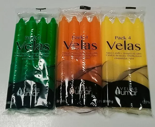 3 Packs Velas Lumar Colores Surtidos Naranja, Verde Y Morado