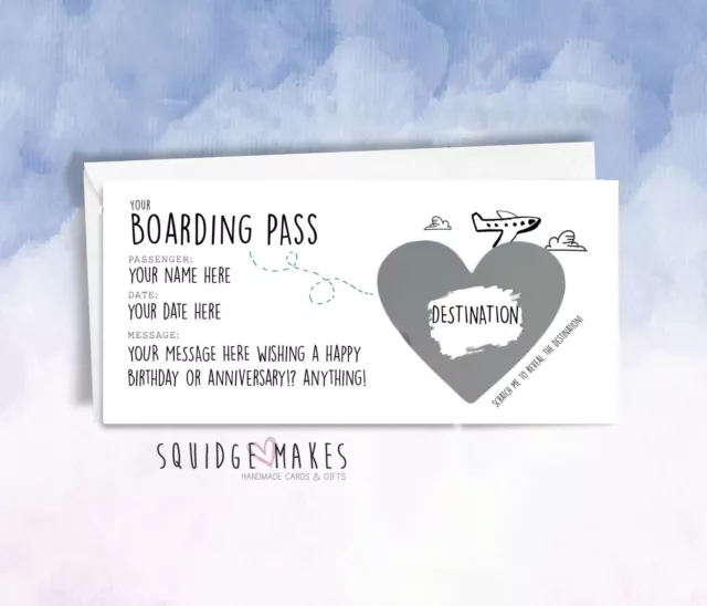 Personalised Boarding Pass Surprise scratch off Trip Reveal Gift iou holiday