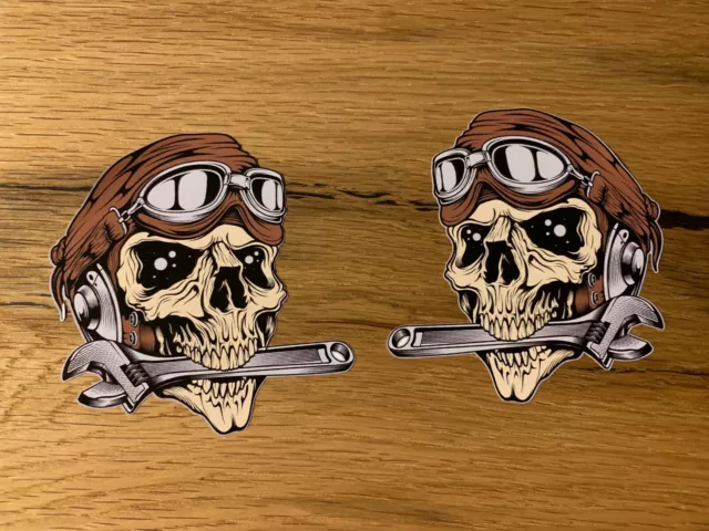 2x SKULL Aufkleber Motorrad Tank Custom Retro Racing Werkstatt Rocker V2 V8 #694