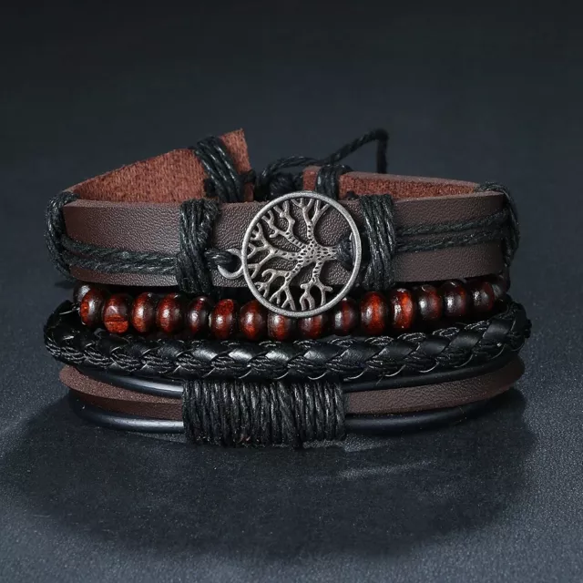 Bracelet en Cuir et Perles  Arbre de Vie Idéal Cadeau homme