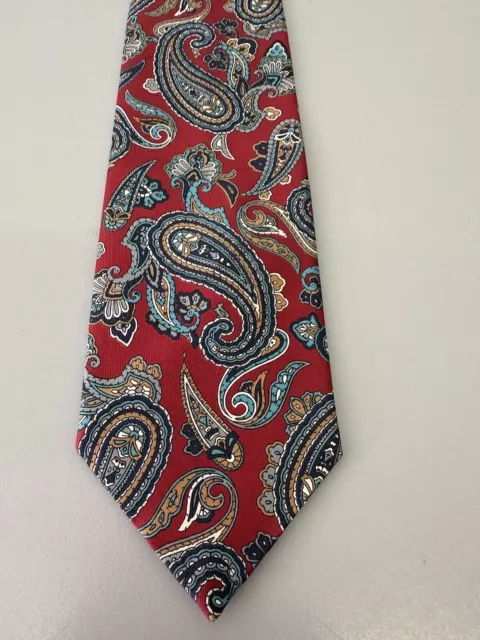 Benjamin James Silk Tie Pointed Red Paisley T1