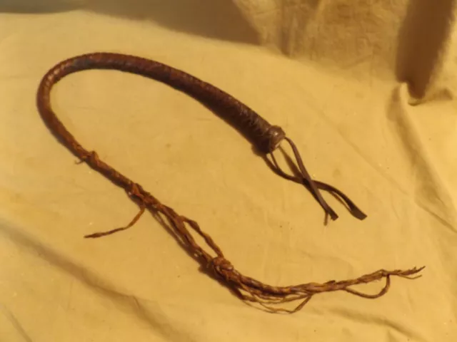 Primitive Antique Hand Braided Leather Whip As Found Losses Distressed 34" long