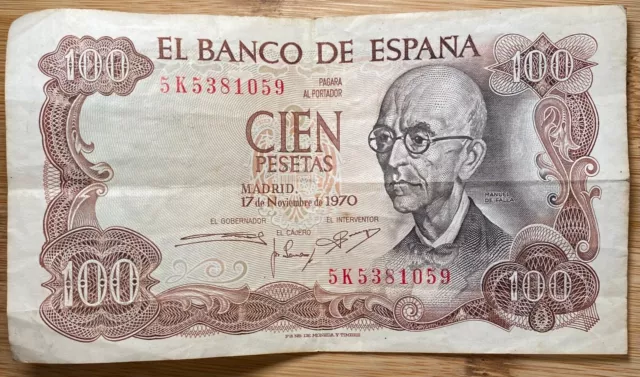 Espagne Billet De 100 Pesetas 1970 (Bill 171)