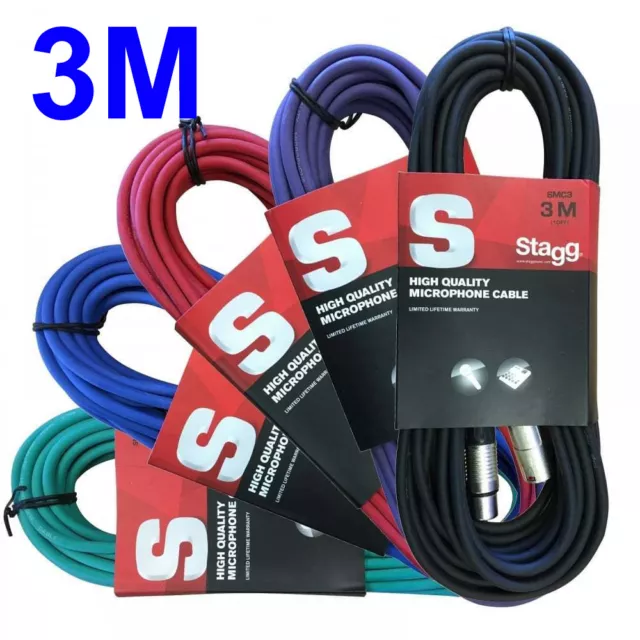 Stagg 3M XLR farbiges Stecker-Buchse Mikrofon Blei & Audiosignal DJ-Kabel