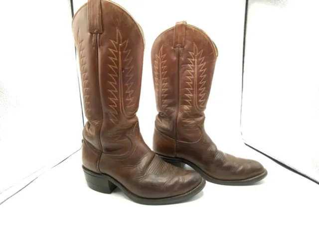 Tony Lama Western Cowboy Boots Sz 7B Vibram Soles Fancy Chestnut Brown