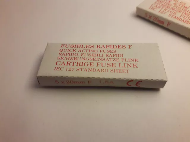 Fusible en verre RAPIDES.F 5x20mm 250V.1,6A.LAC.(1boite de 10).CE.