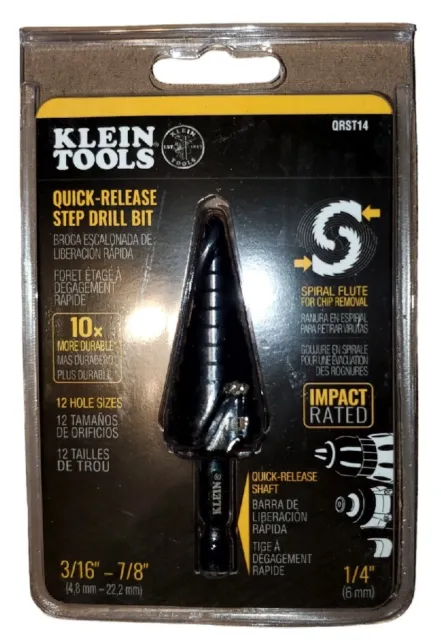 Klein Tools Qrst14 Spiral Flute Step Drill Bit 3/16-7/8