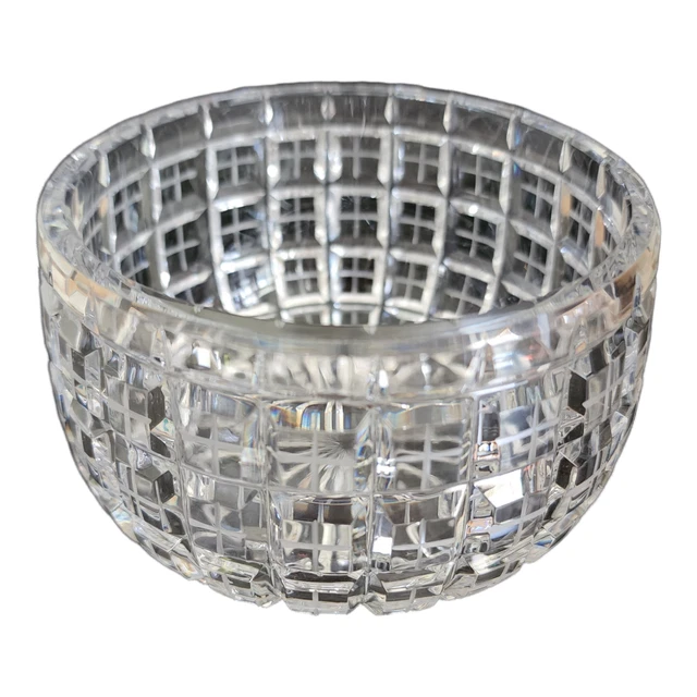 CRYSTAL Clear GLASS Round Bowl Dish Block Square Design 4.5"