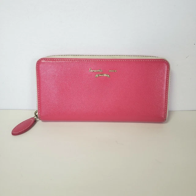 Samantha Thavasa Zip Around Wallet Continental Large Pink White Cute Leather
