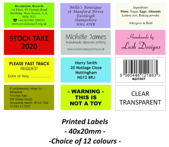 Custom Printed Personalised Stickers Sticky Labels - 1000 40x20mm Rectangular