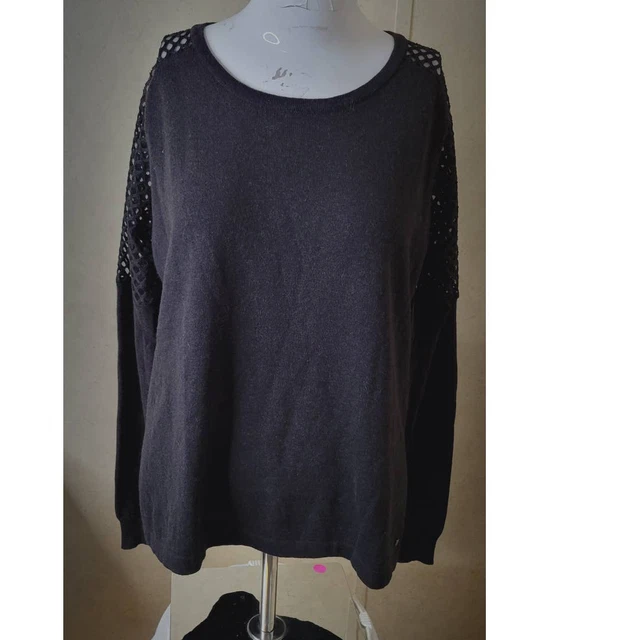 One grey day size XS/S womens top sweatshirt sheer net keyhole ribbed wool
