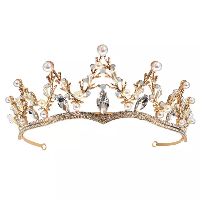 6cm Tall Gold Floral Pearl Crystal Wedding Bridal Queen Pageant Prom Tiara Crown 2