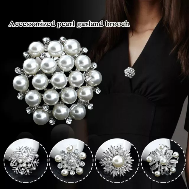 Flower Pearls Jewellery Pin Corsage Enamel Women Charm Crystal Brooch Rhinestone