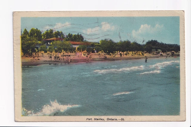 Vintage Postcard POSTED Beach Scene ort Stanley Ontario Canada