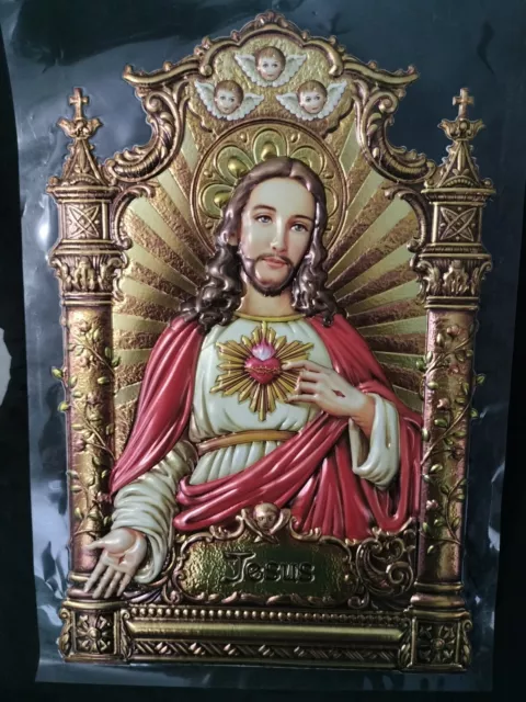 Large 15" Sacred Heart of Jesus Decorative Ornate Peel & Stick Embossed Sticker