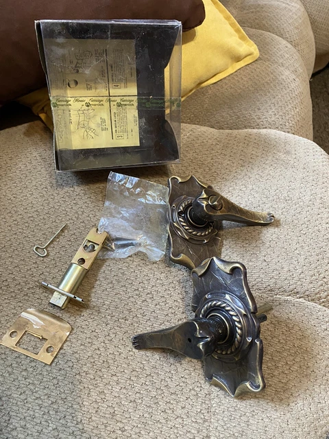 Vintage Brass Amerock Carriage House Privacy Lever set Door Knob Handle GREAT