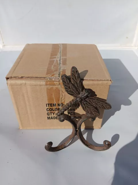 Dragonfly Double Hook Wall Mount Cast Iron Brown Box Of 12 For 39 Dollars