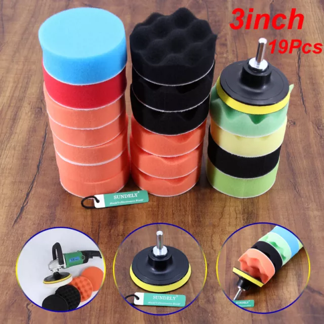 19PCS 3inch High Gross Polishing Pad Kit For Car Polisher+M10 Drill Adapter 80MM