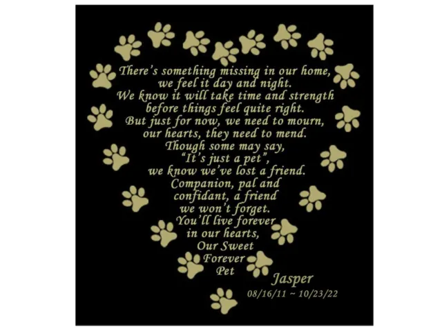 Engraved Pet Memorial Poem Plate, FOREVER PET, 4 Sizes To Choose Dog Cat Any Pet