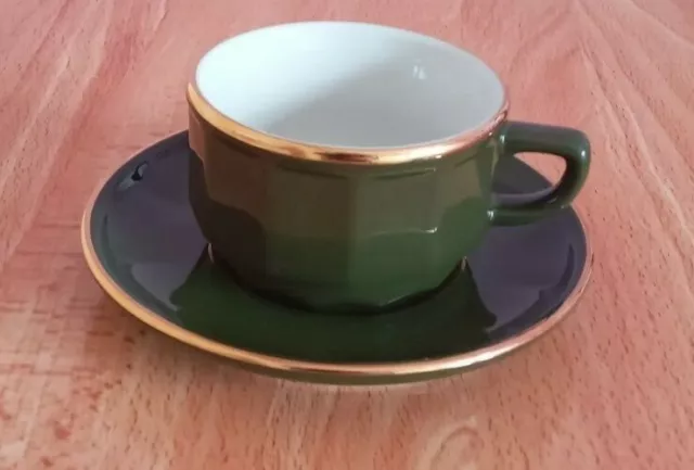 Yves Deshoulieres APILCO Green, Gold Coffee Cup and Saucer