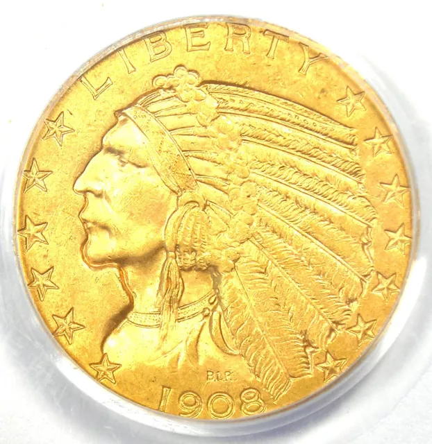 1908-D Indian Gold Half Eagle $5 Coin - PCGS MS62 (UNC BU) - Rare - $1,750 Value