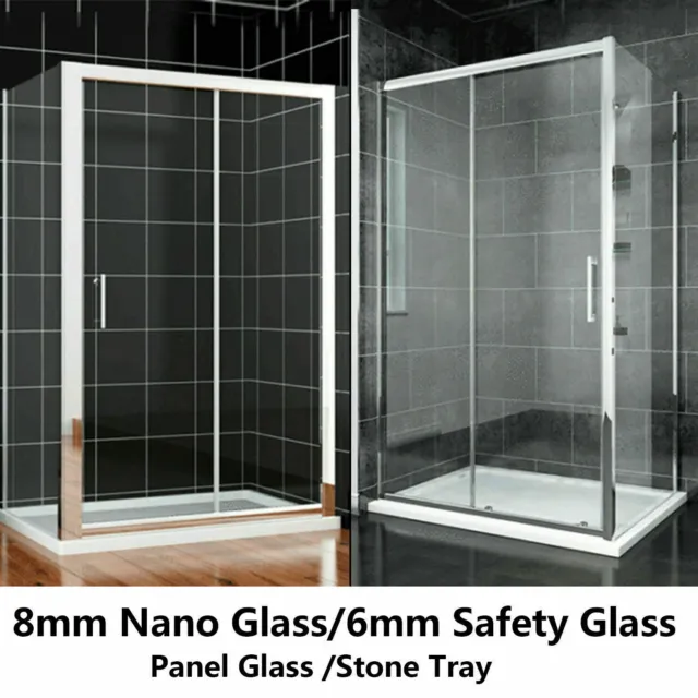 Shower Enclosure and Tray Sliding Door Walk In Cubicle 6/8mm Glass Screen Panel