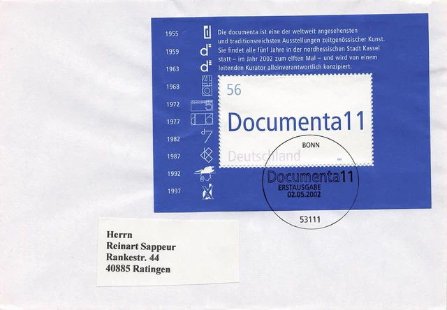 BRD - Bedarfsbrief Block 58,11. documenta Kassel ETS 02.05.2002