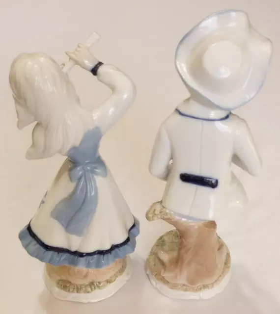 Vintage Porcelain Figurines Cowboy Playing Accordion & Cowgirl Playing Flute 8" 2