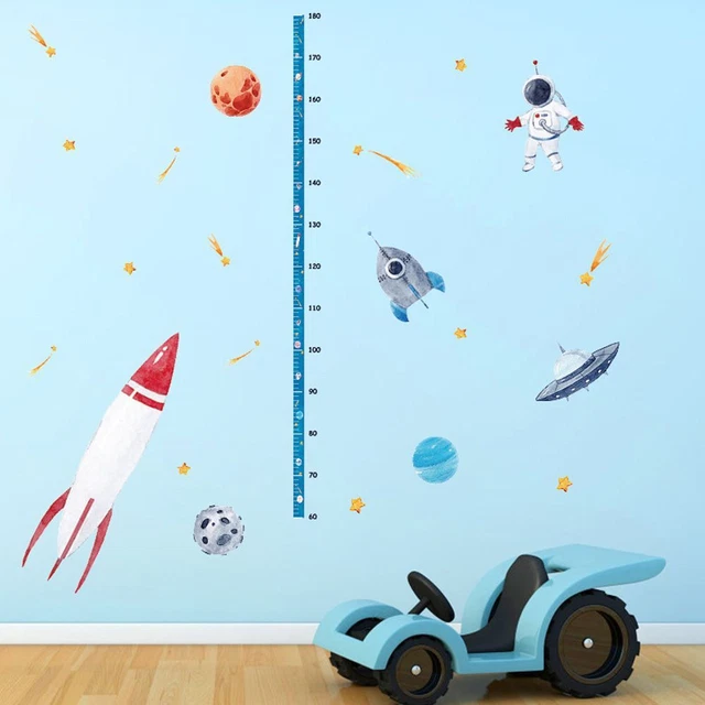 COLORFUL SPACE ROCKET Decals Growth Chart Height Wall Sticker