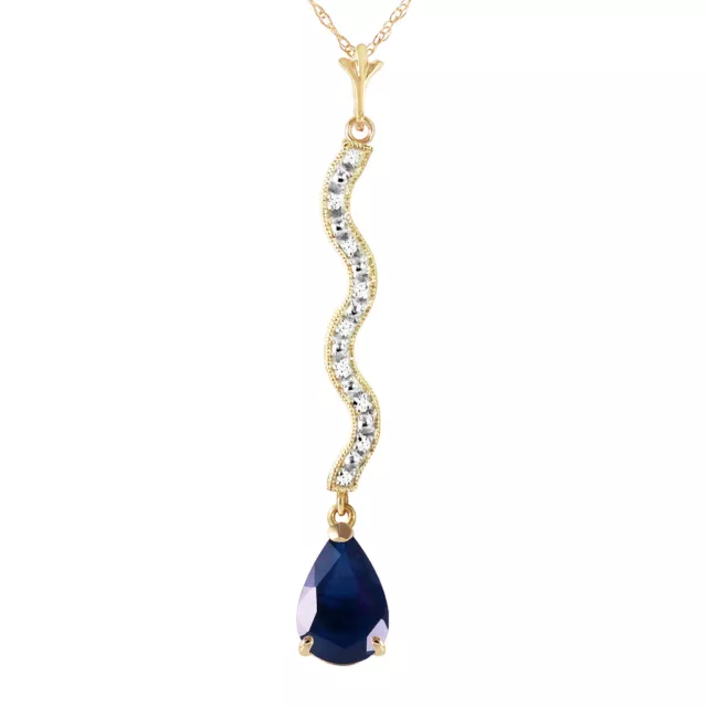 14K. SOLID GOLD NECKLACE WITH DIAMONDS & SAPPHIRE (Yellow Gold)