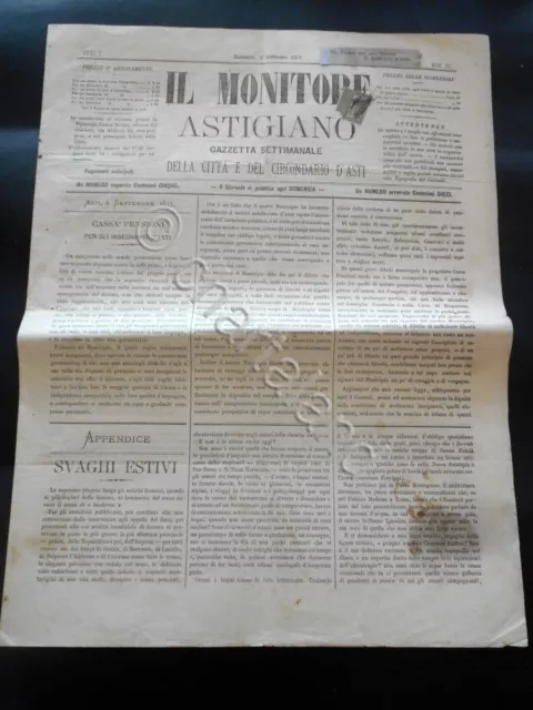 Storia Locale Asti - Giornale Il Monitore Astigiano - n. 20 / 1877