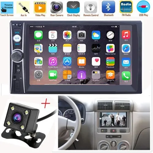 7" inch Double 2 DIN Car MP5 Player Bluetooth Touch Screen Stereo Radio + Camera