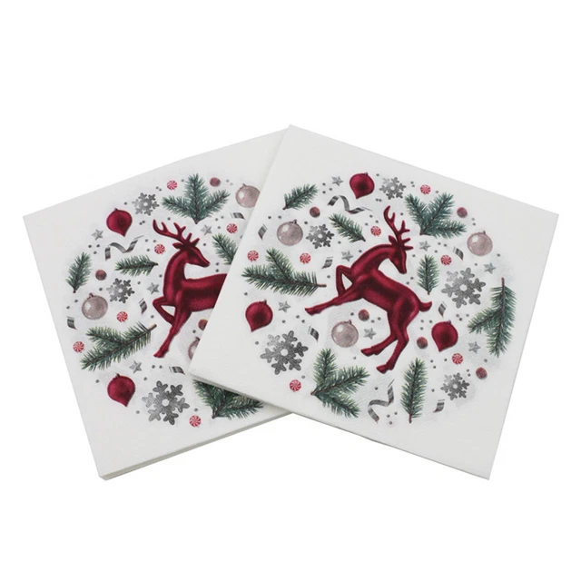 20pcs/bag Dinner Napkins Thick Cleaning Christmas Reindeer Pattern Disposable