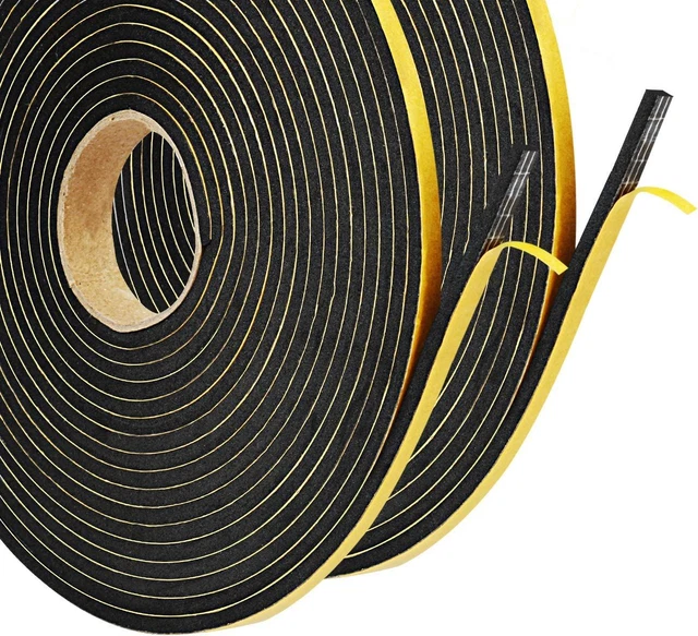 Weather Stripping Door Seal, 2 Rolls 1/4in Wide 2 1/4"x1/8"X16', Black