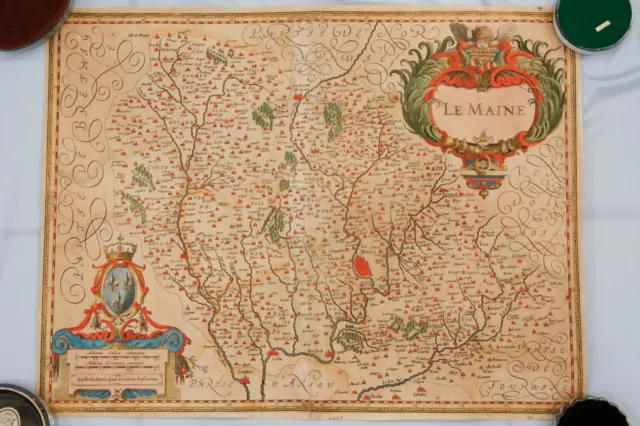 Circa 1633 Hand Colored Engraved Map of Maine Region of France by Jansson