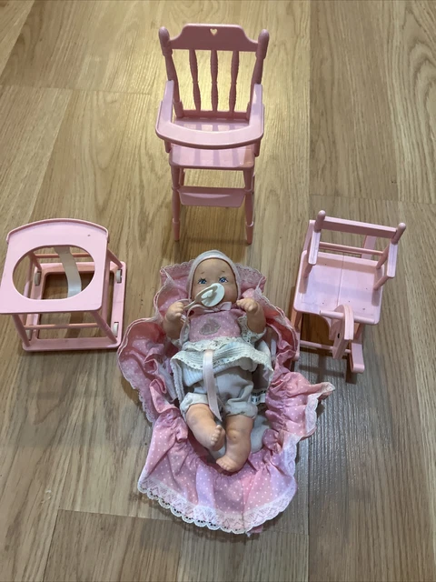 Bouncin Babies Doll House Nursery 1988 Rocking Horse High Chair Walker Set Doll