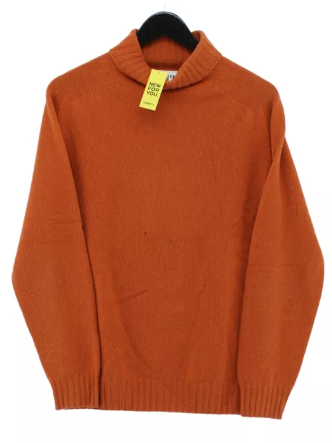 HARLEY OF SCOTLAND Men's Jumper M Orange 100% Wool Roll Neck Pullover ...