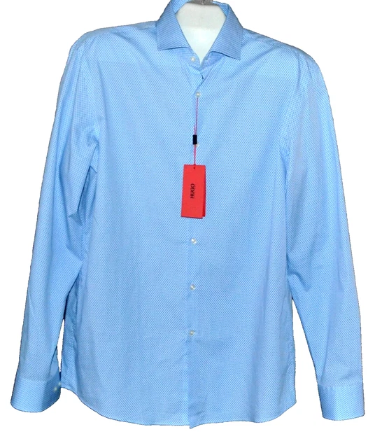Hugo Boss Men's Blue White Polka Dots Dress Shirt Size 17