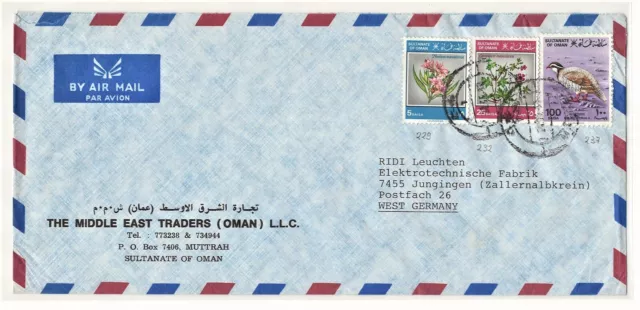 Arab Gulf GCC Postal History, OMAN Stamps on Cover to Germany, Birds Flowers