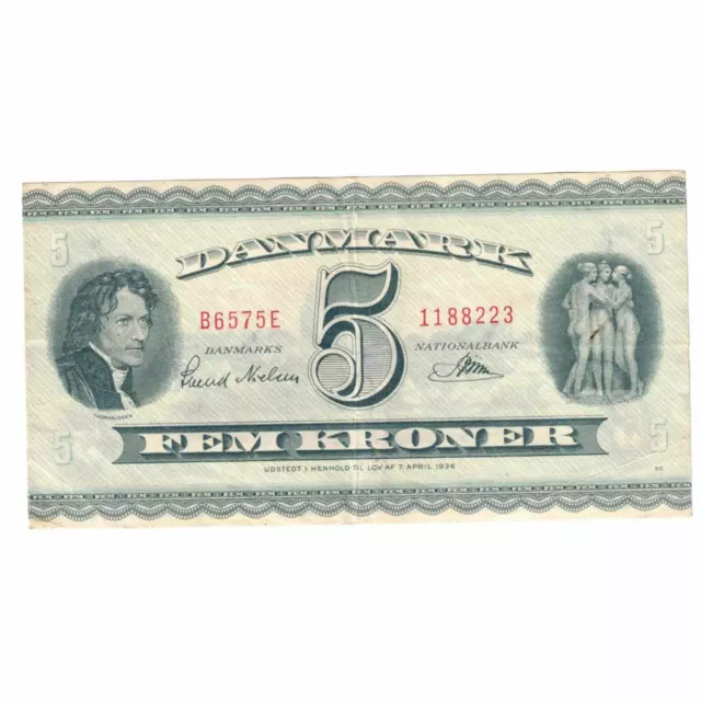 [#629018] Banknote, Denmark, 5 Kroner, 1936, 1936-04-07, KM:42e, AU(55-58)